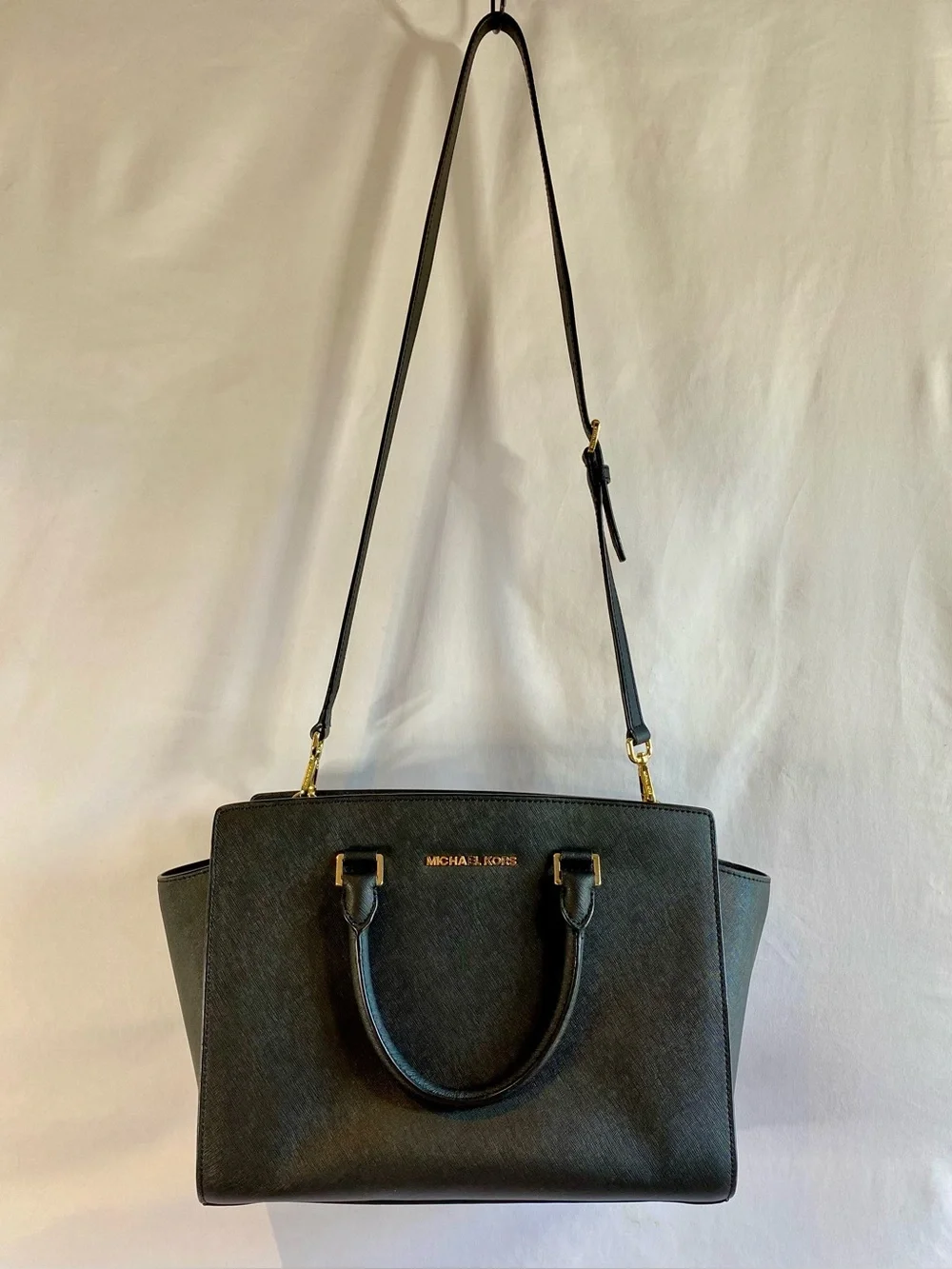 Michal Kors Black Saffiano Leather Selma Structured Satchel, NWT